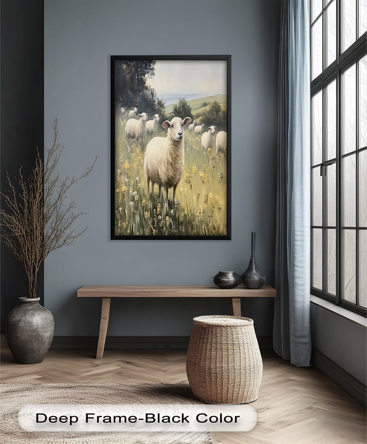 Sheep in Spring Meadow – Pastoral Oil Painting
