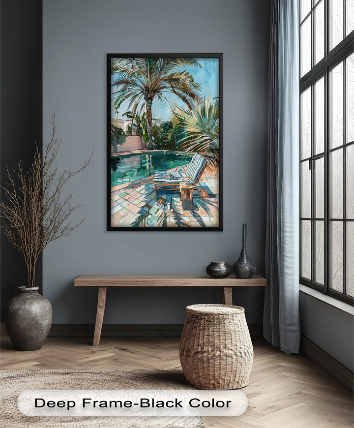 Poolside Palm Tree Escape – Tropical Oil Painting
