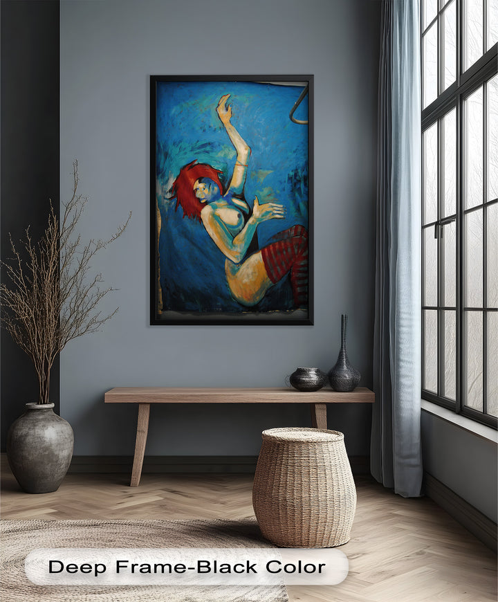 Descent in Blue – Expressionist Female Nude Picasso Oil Painting
