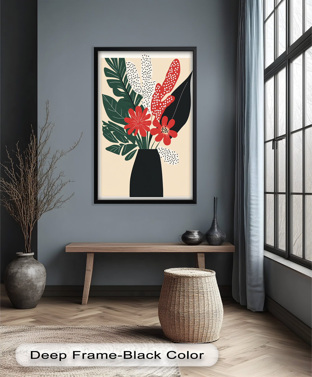 Purpurrote Blüte in monochromer Vase – Modernes florales Ölgemälde