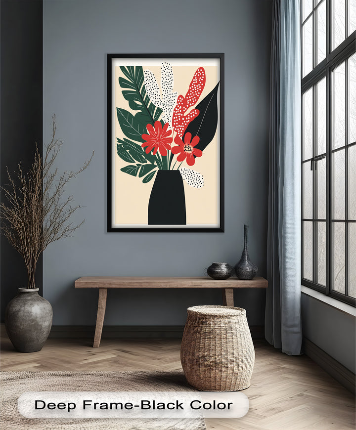 Purpurrote Blüte in monochromer Vase – Modernes florales Ölgemälde