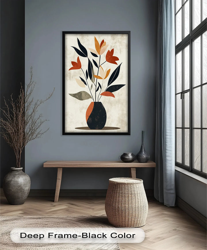 Earthy Boho Floral – Modern Abstract Vase Oil Painting - MyPhotoStation