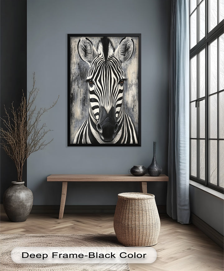 Zebra Portrait – Bold Black and White Animal Oil Painting