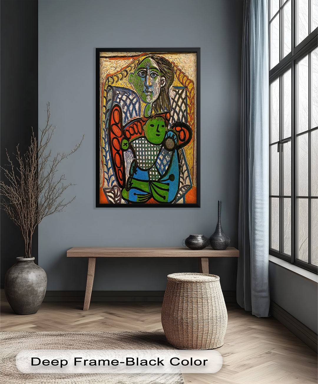 Grüne Umarmung – Picasso-Ölgemälde von Mutter und Kind