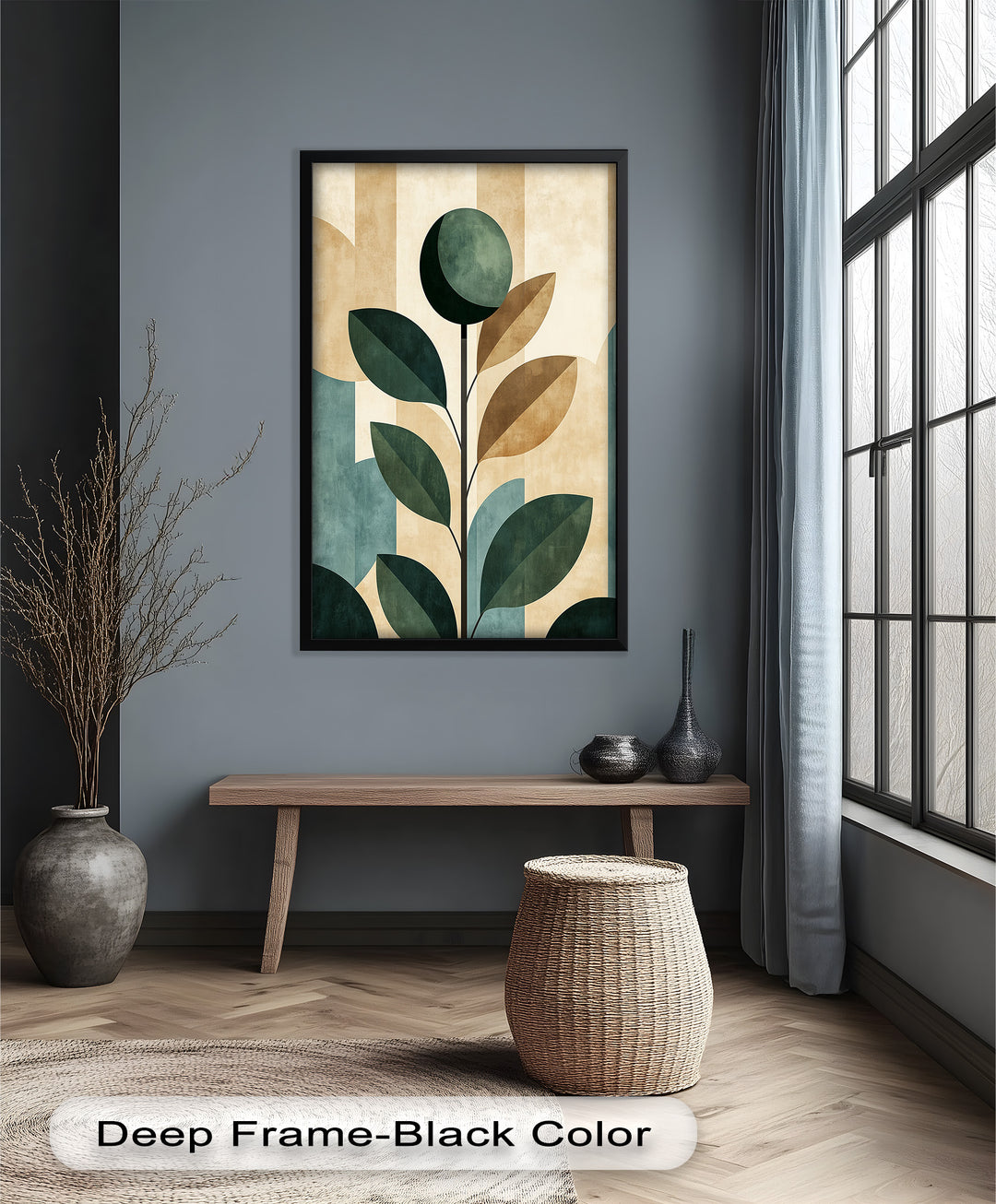 Geometric Botanical – Mid-Century Modern Leaf Oil Painting