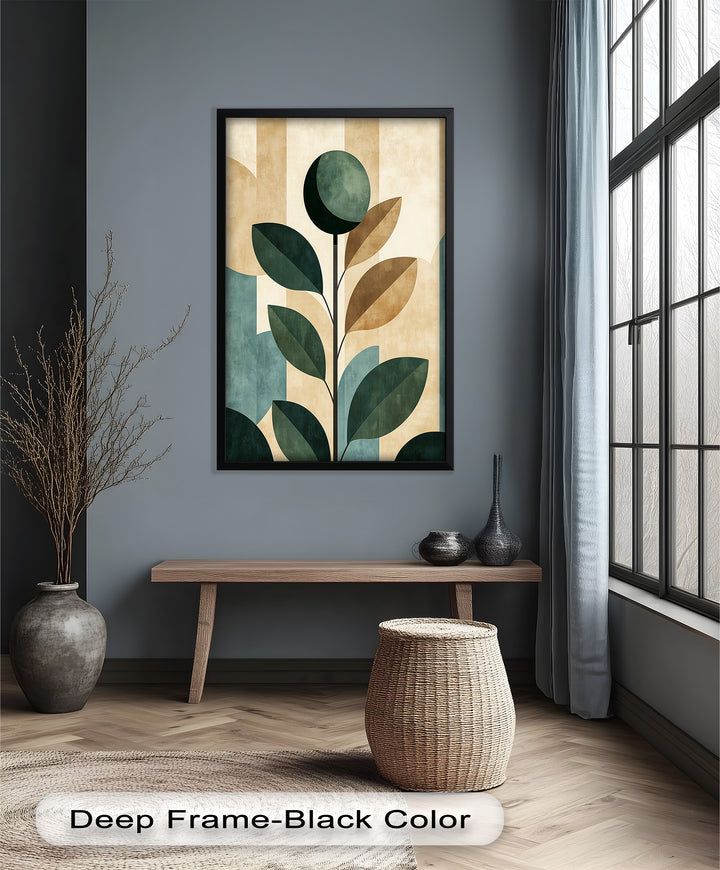 Geometric Botanical – Mid-Century Modern Leaf Oil Painting