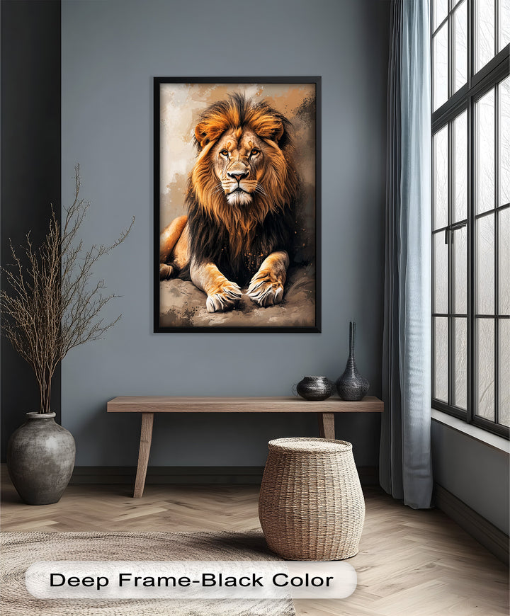 Lion Portrait in Warm Tones - Animal Oil Painting
