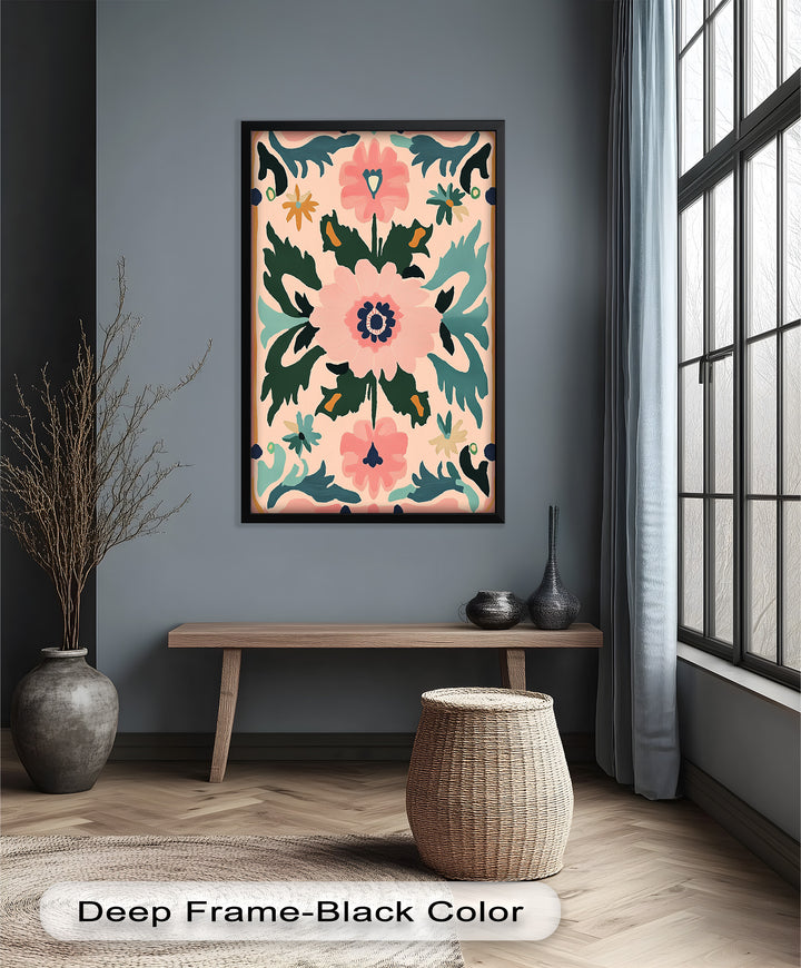 Folk Bloom – Symmetrisches Boho-Blumenölgemälde