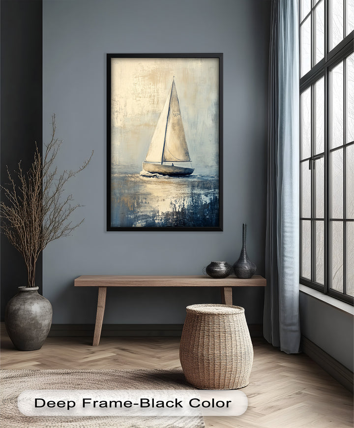 Golden Sail – Minimalistisches Ölgemälde „Boot auf See“