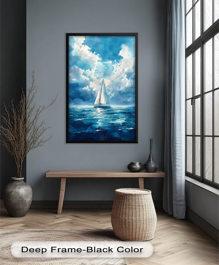 Blue Sky – White Sailboat Oil Painting
