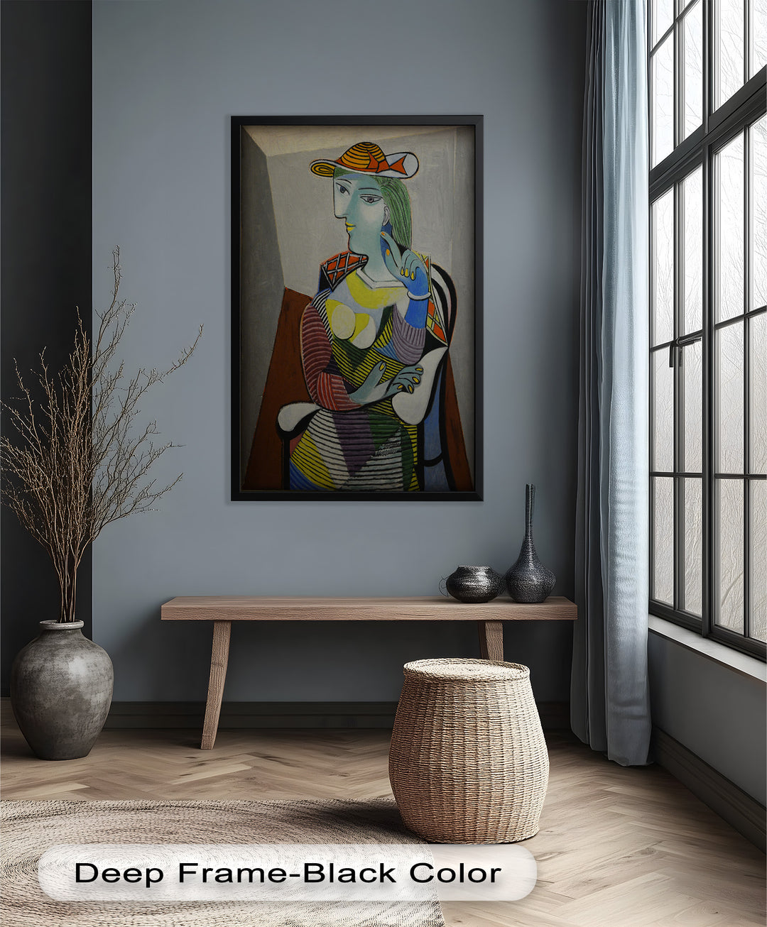 Striped Serenity – Colorful Woman in Hat Picasso Oil Painting