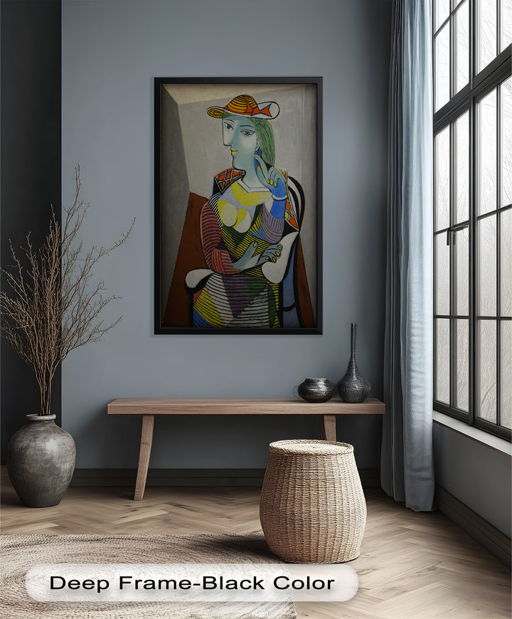 Striped Serenity – Colorful Woman in Hat Picasso Oil Painting