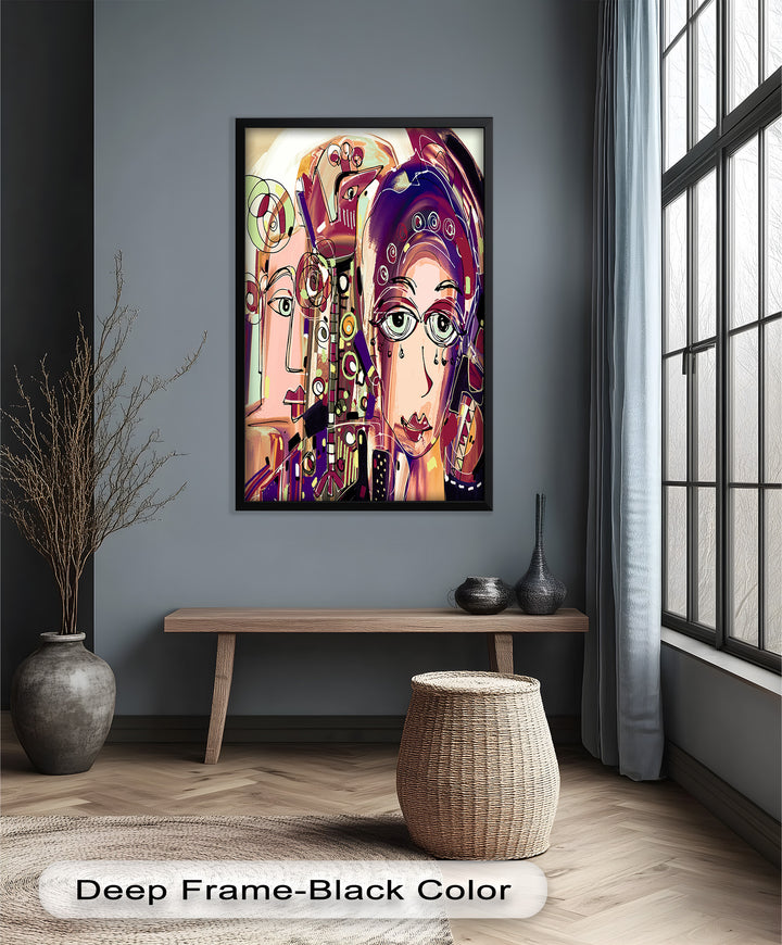 Whispers in Color – Dual Faces with Expressive Eyes Picasso Oil Painting