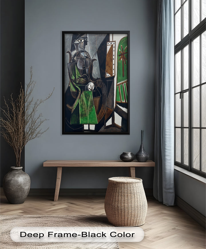 Figure by the Window – Abstract Green Interior Picasso Oil Painting