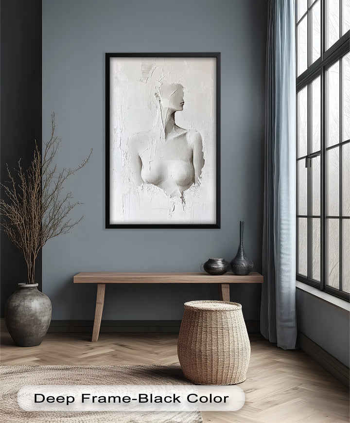 Silent Form – Minimalist White Abstract Female Oil Painting
