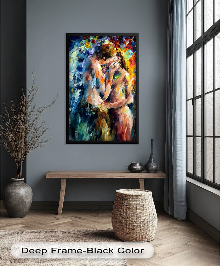 Ethereal Embrace – Abstract Lovers in a Burst of Color Oil Painting