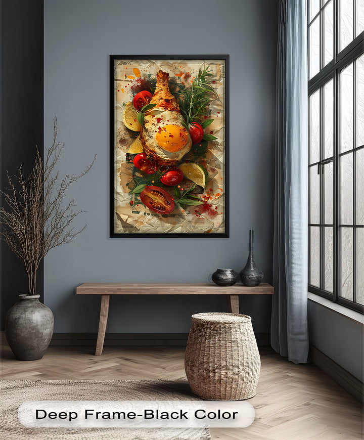 Spiegelei und Brathähnchen mit Kräutern - Food Painting