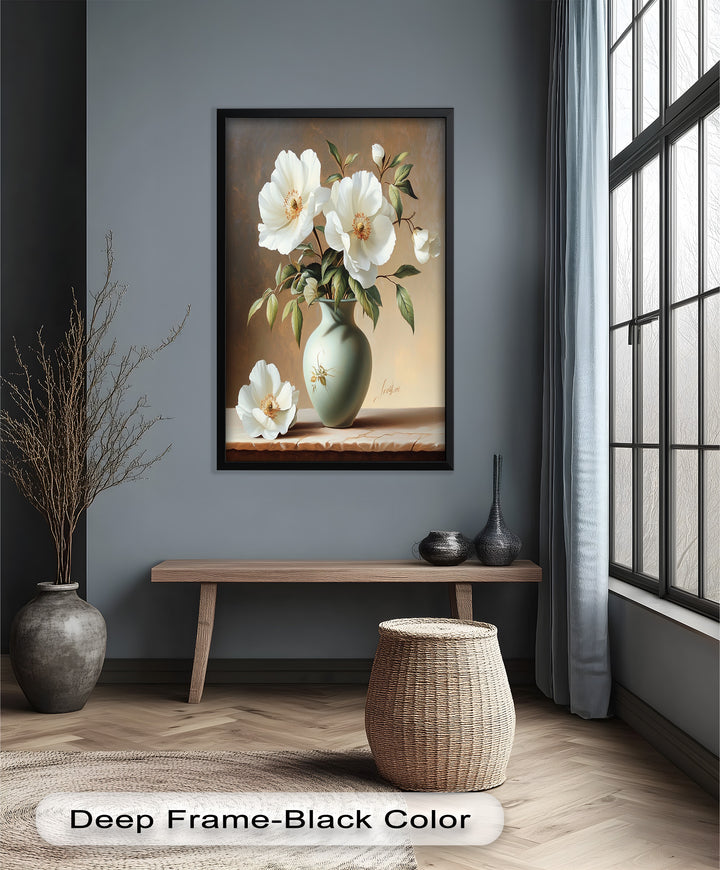 White Peony Still Life – Classic Floral Arrangement Flower Oil Painting