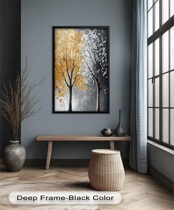 Flüstern von Herbst und Winter – Ölgemälde mit zwei Baumblumen