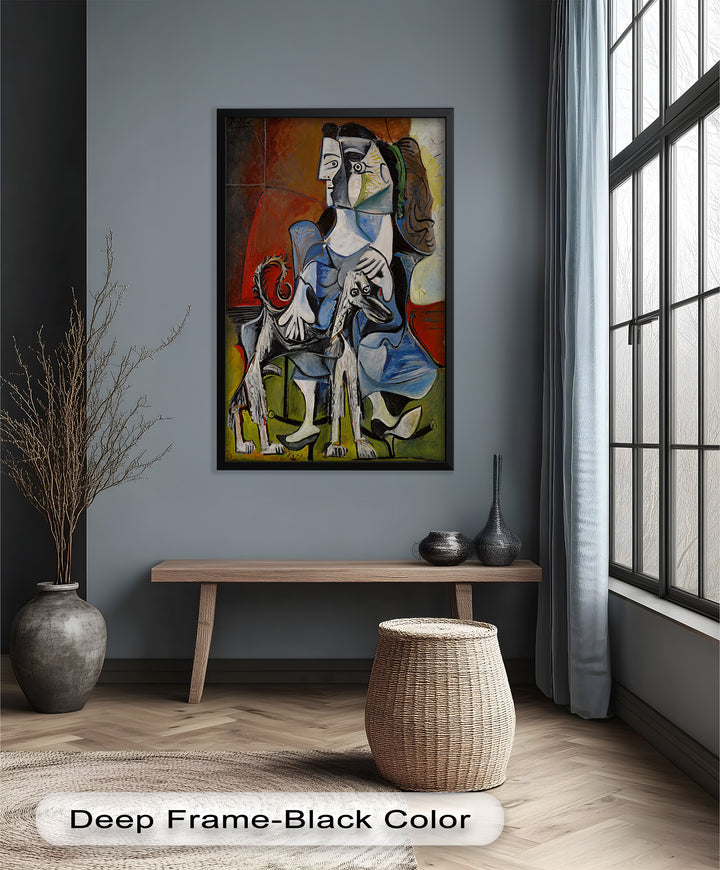 Loyal Companion – Picasso Style Woman with Dog Oil Painting