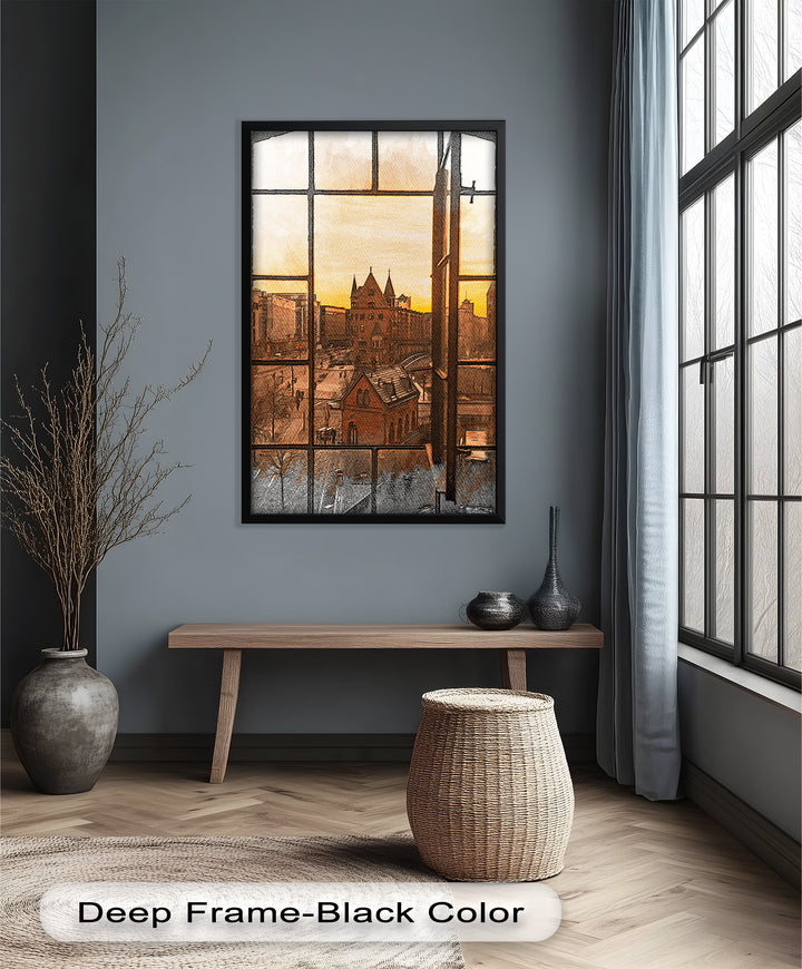 Sonnenuntergang über der Altstadt - Historisches Ölgemälde