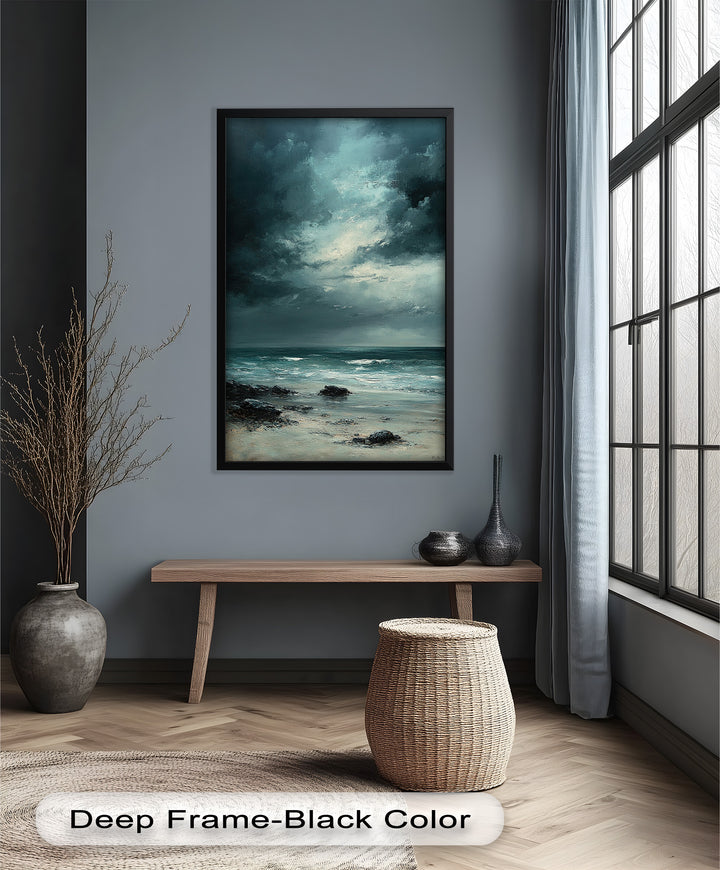 Stormy Beach Wall Art - Seascape Framed Oil Painting