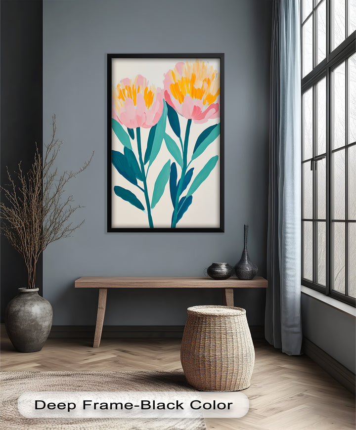 Sunburst Peonies – Modernes Boho-Blumenölgemälde
