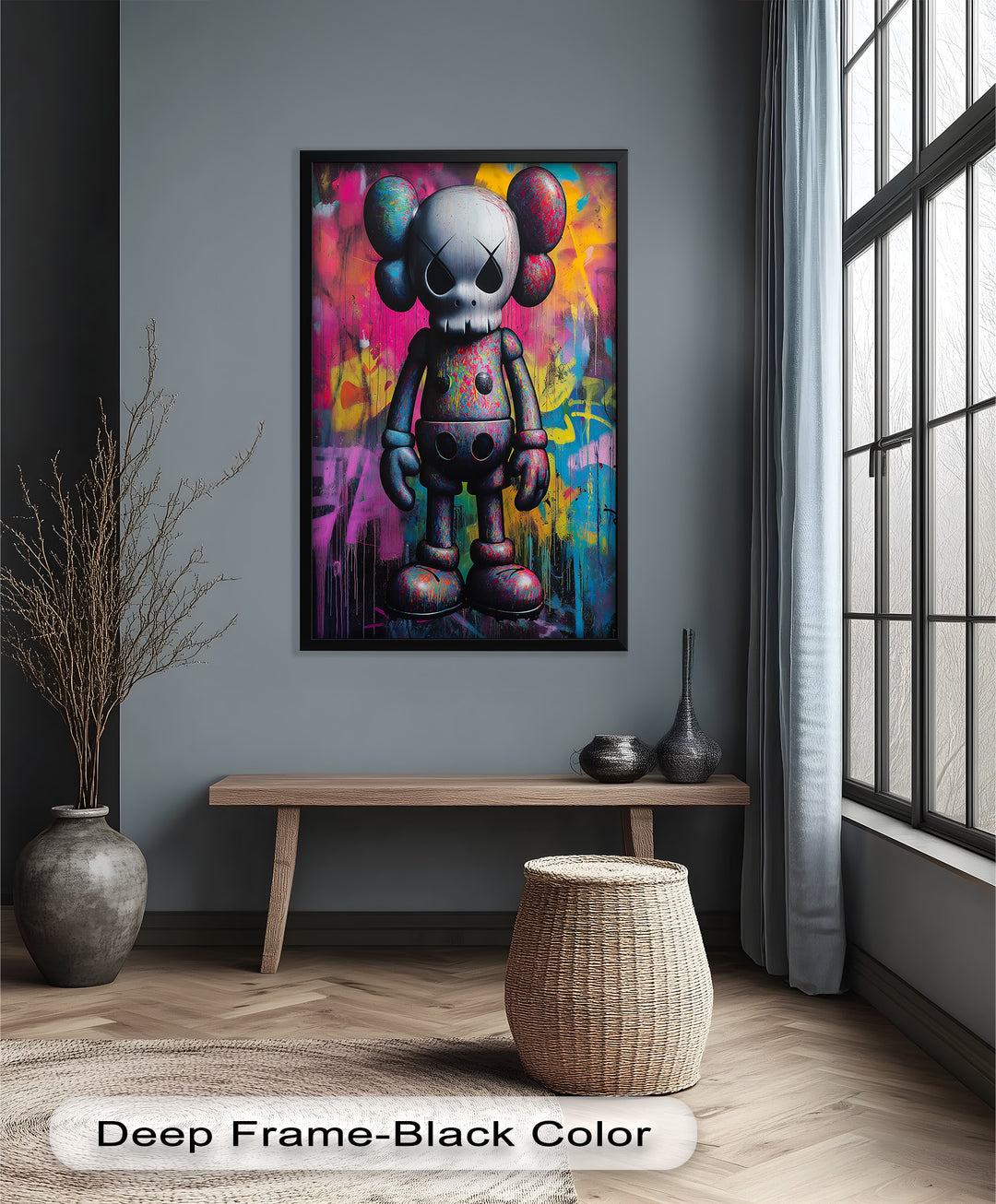 Neon Skull Companion – Mehrfarbiges KAWS-Ölgemälde