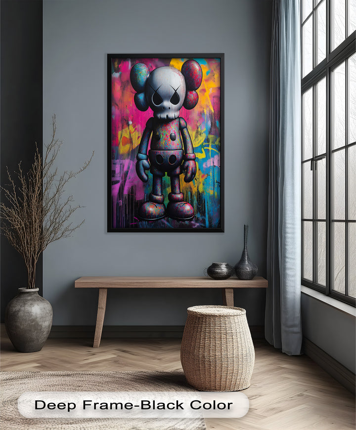 Neon Skull Companion – Mehrfarbiges KAWS-Ölgemälde