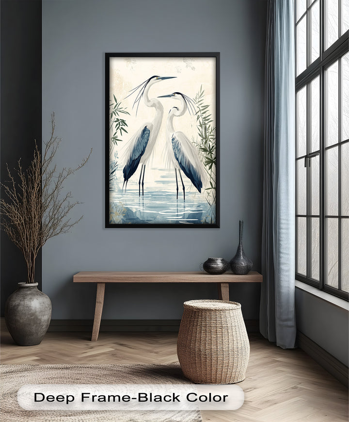Twin Herons in Harmony – Bird Oil Painting