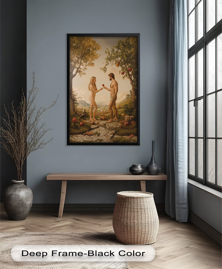 The First Temptation – Adam and Eve in Eden Renaissance Oil Painting