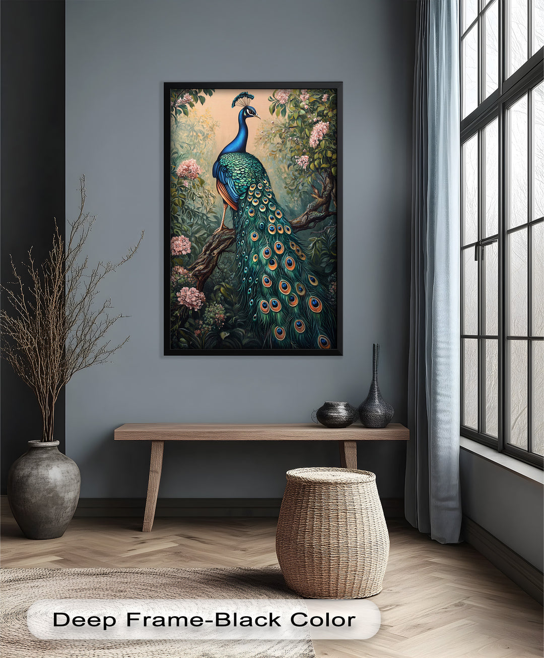 Peacock Among Blossoms – Regal Garden Beauty Animal Oil Painting