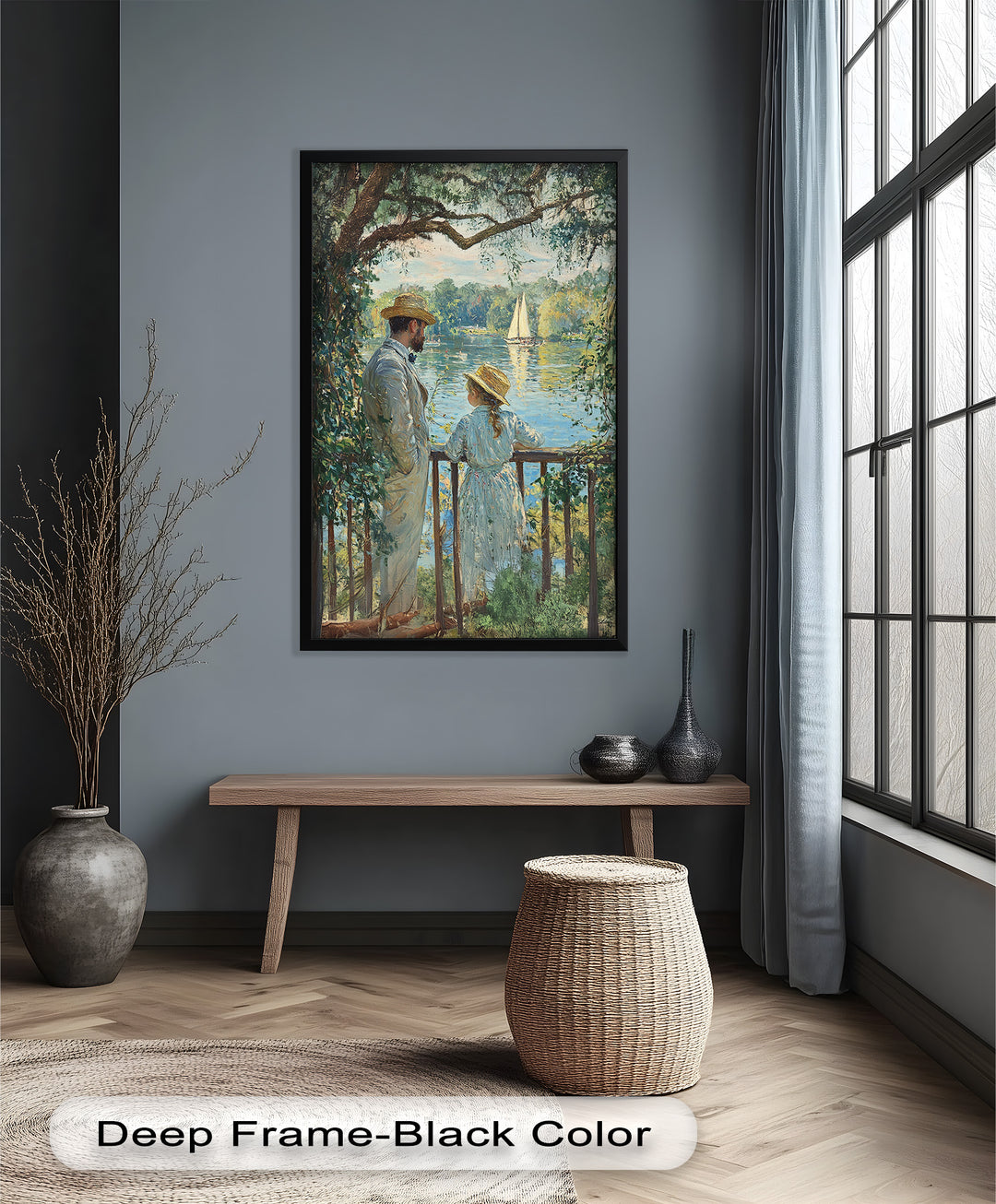 Father and Daughter by the Lake - Impressionist Oil Painting