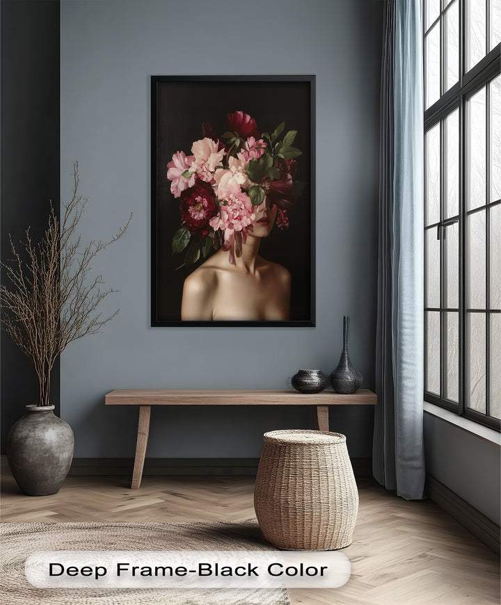 Blossom Veil – Romantic Floral Portrait Oil Painting