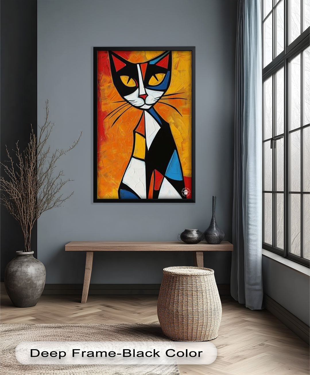 Geometrische Katze in kräftigen Farben – Picasso-Ölgemälde