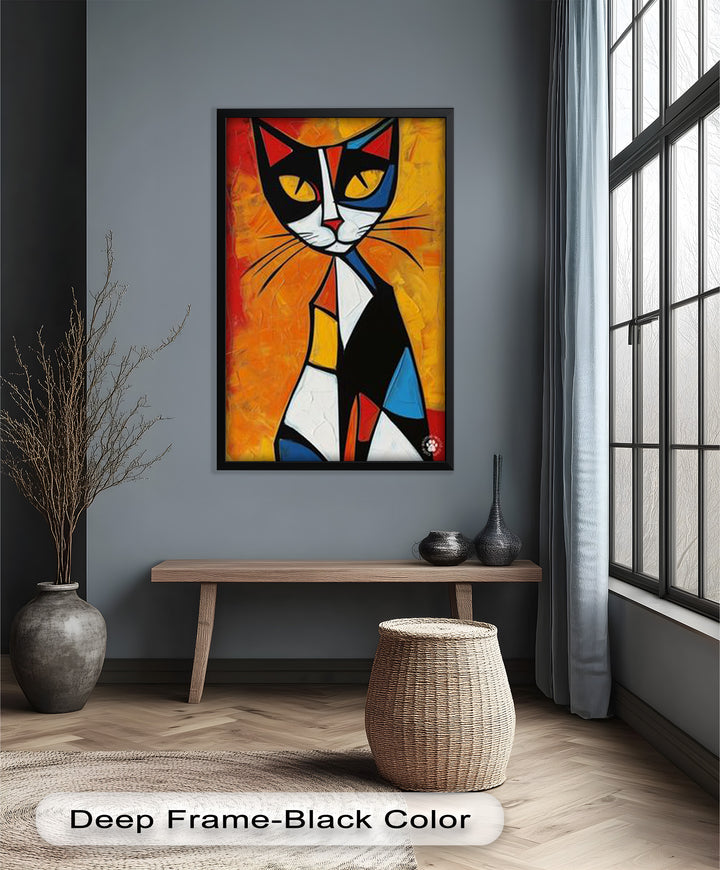 Geometrische Katze in kräftigen Farben – Picasso-Ölgemälde