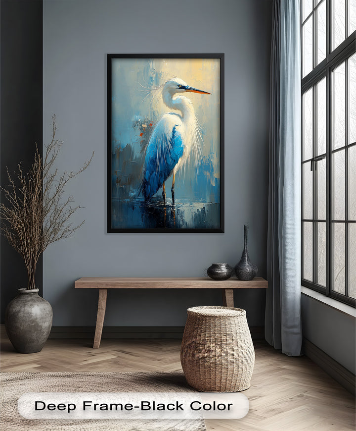 Blue Heron in Abstract – Framed Oil Painting