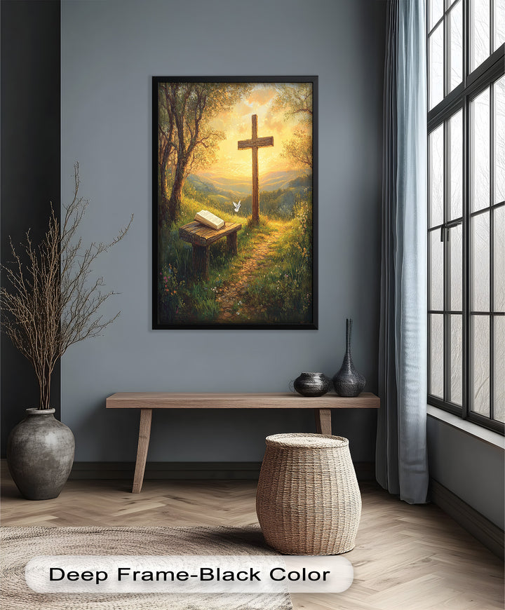 Pfad des Glaubens – Christliches Kreuz und Bibel-Ölgemälde