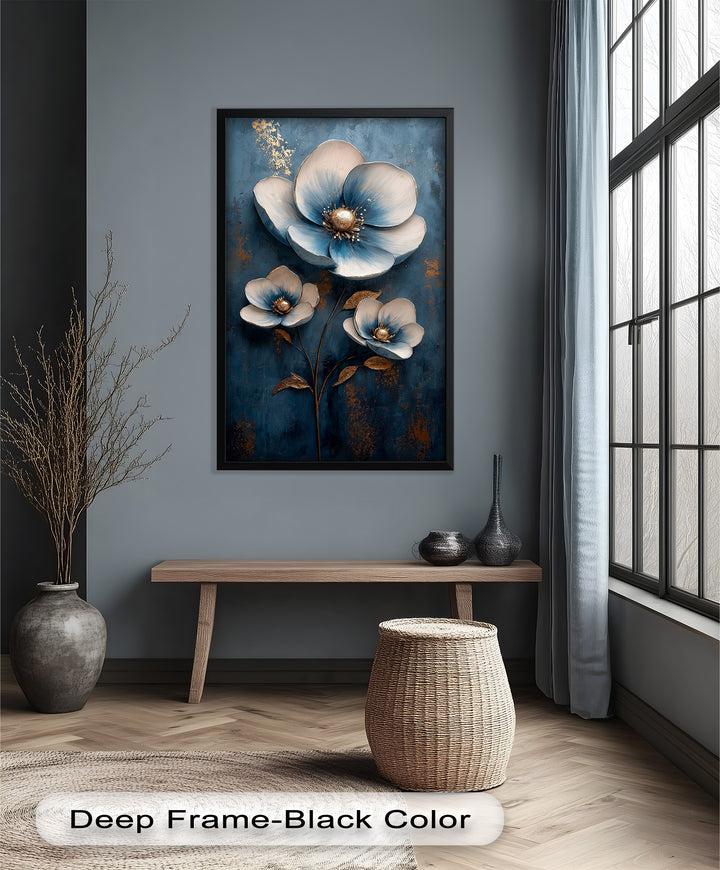 Blue and Gold Flower - Modern Oil Painting