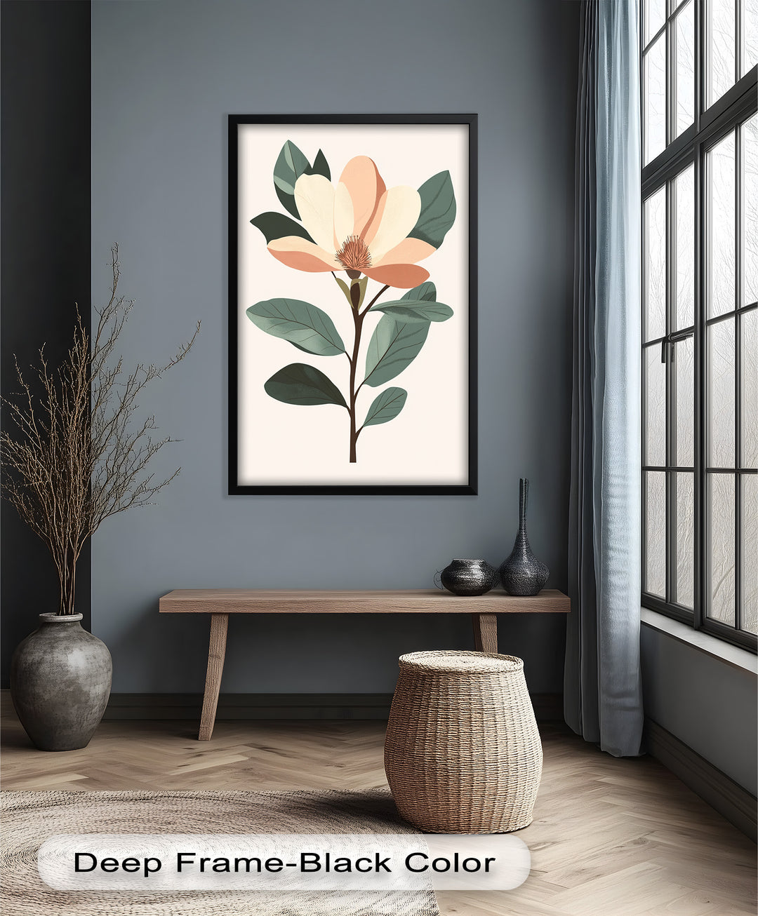 Minimal Magnolia – Elegantes botanisches Ölgemälde