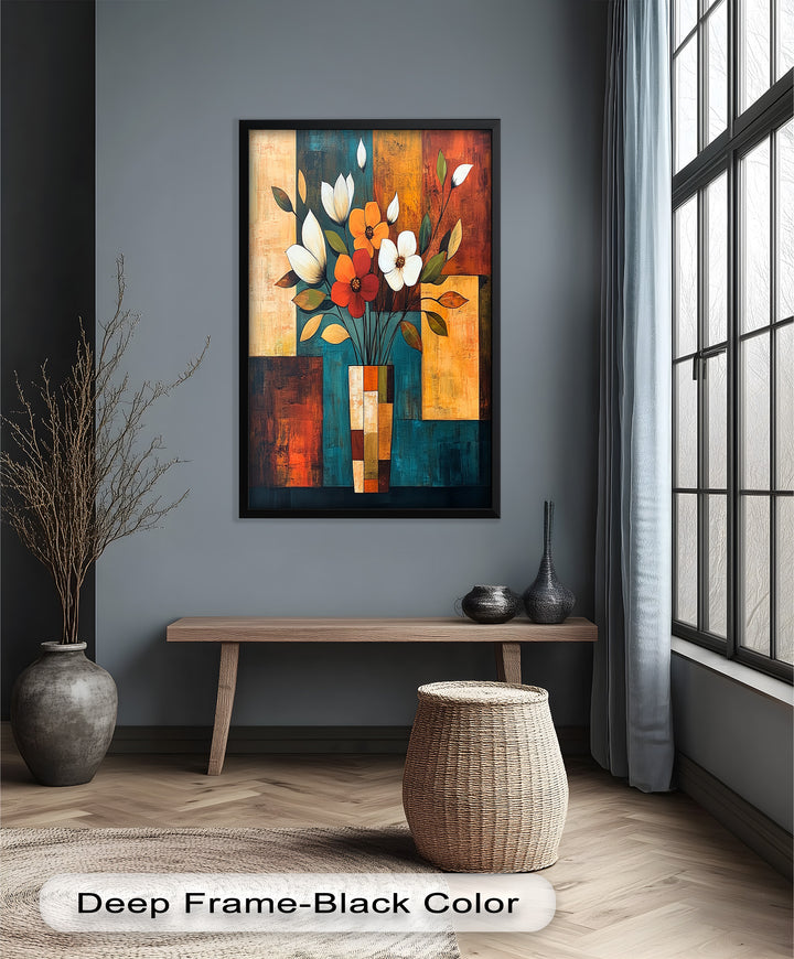 Geometric Bloom – Modern Floral Abstract Oil Painting