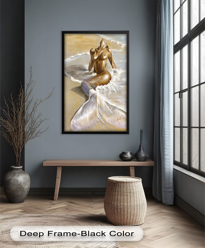 Golden Tide – Sensual Mermaid Oil Painting