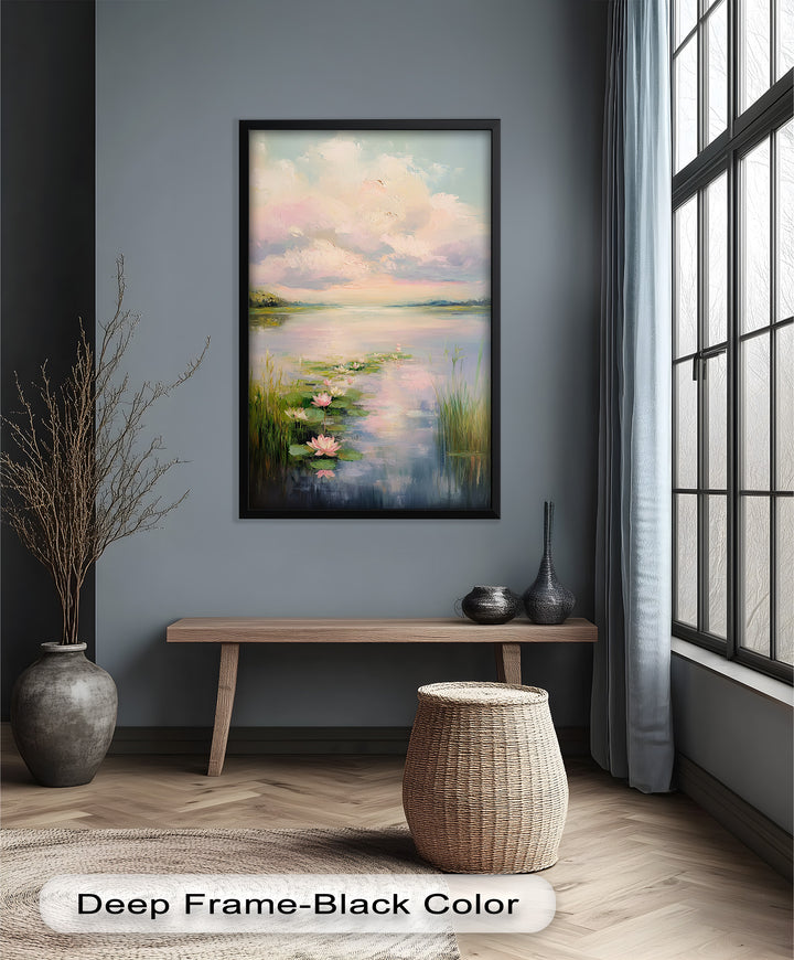 Lotus Tranquility – Seerosen auf pastellfarbenem Seeblumen-Ölgemälde