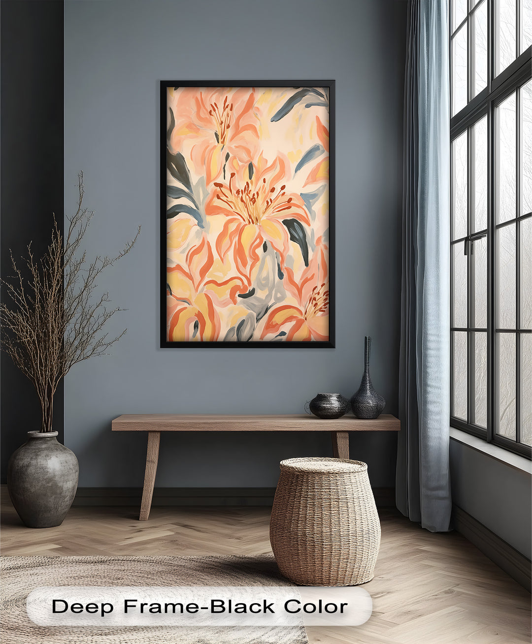 Sunlit Lilies – Abstract Coral Flower Oil Painting