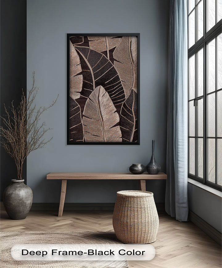 Tactile Tropics – Brown Leaf Composition Flower Oil Painting