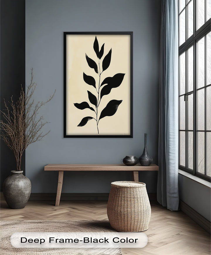 Black Botanical Minimalism – Monochrome Oil Painting
