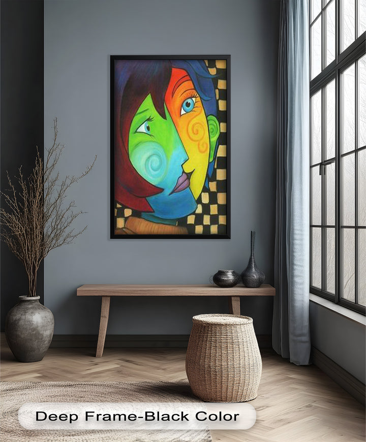 Colorful Duality – Surreal Portrait Fusion in Picasso Oil Painting