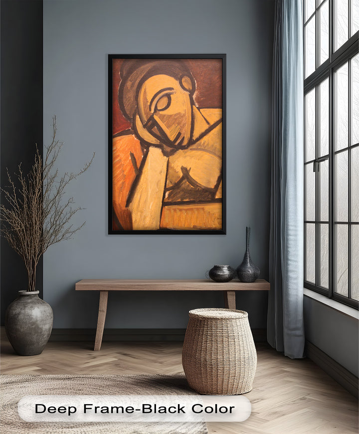 Kontemplative Stille – Erdfarbenes kubistisches Porträt von Picasso