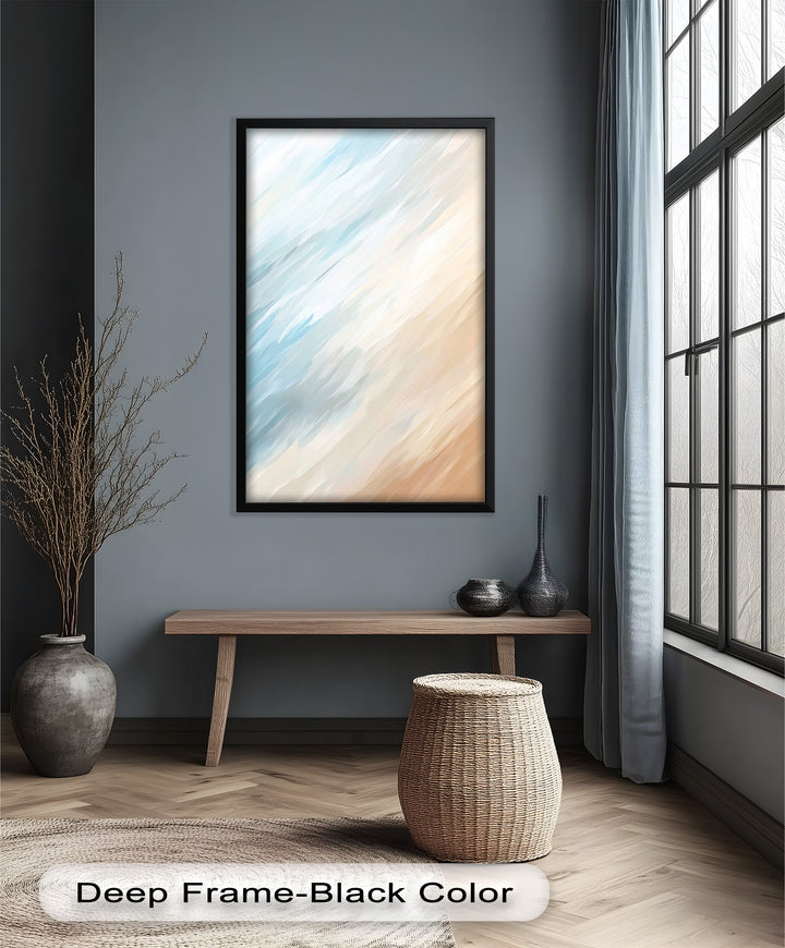 Seaside Drift – Abstraktes Ölgemälde in sanftem Blau und Sand