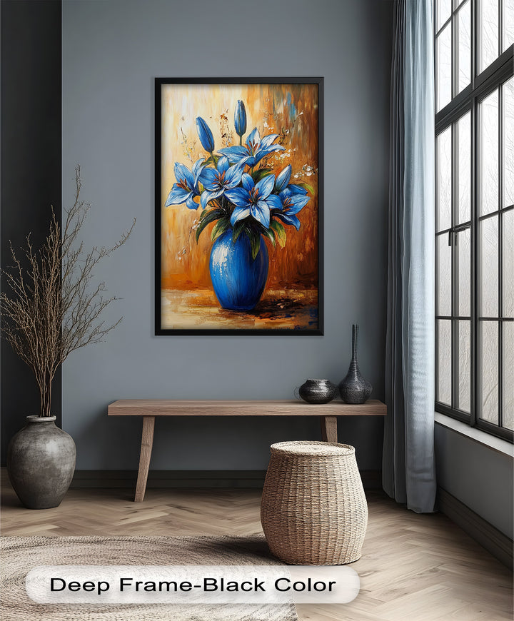 Azure Blossoms in a Blue Vase – Flower Oil Painting